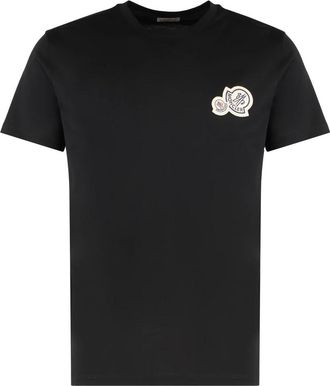 Moncler Tops, Heren, Zwart, L, Katoen, T-shirt met ronde hals van katoen