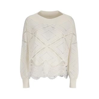 Ermanno Scervino Round-neck Knitwear, female, White, Size: L Boat Neck Sweater