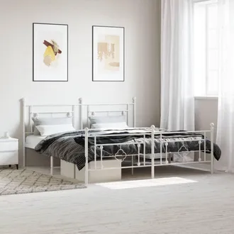 vidaXL Vidaxl - Estructura Cama Sin Colch&oacute;n Con Estribo Metal Blanco 183x213 Cm