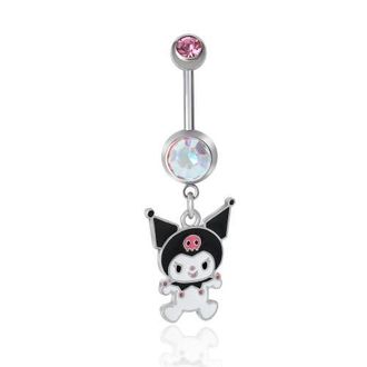 Hello Kitty Kuromi Stainless Steel Dangle Belly Button Ring in Silver, Black, White at Nordstrom