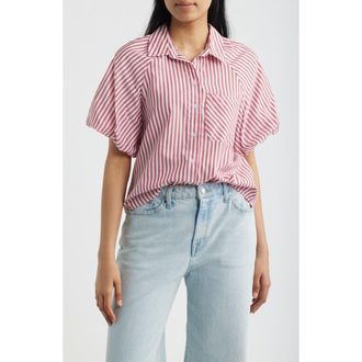 Beach Lunch Lounge Biance Bubble Sleeve Button-Up Top in Dark Cherry at Nordstrom, Size X-Small