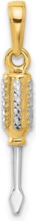 Diamond2Deal 14k Yellow Gold White Rhodium Diamond-Cut 3D Flathead Screwdriver Pendant
