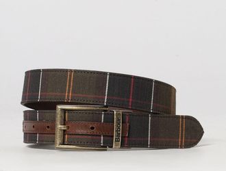 Barbour Reversible Smooth Leather and Tartan Fabric Belt with Buckle