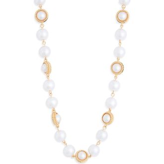 Nordstrom Rack Faux Pearl Station Long Necklace in White- Gold at Nordstrom Rack