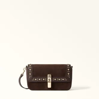 Furla Iride Borsa A Tracolla S Toni Cioccolato Marrone Camoscio + Pelle Di Vitello Sidney + Borchie Donna