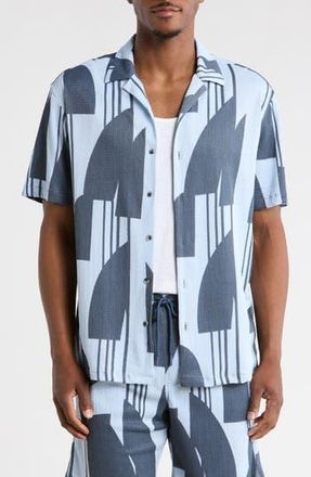 T.R. Premium Abstract Print Camp Shirt in Blue Finch at Nordstrom Rack, Size Xxx-Large