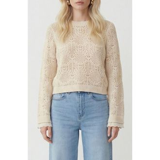 Vero Moda Susana Pointelle Cotton Blend Sweater in Birch at Nordstrom, Size X-Small