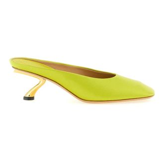 Ferragamo Safi Satin Mules - female - Ferragamo - Heeled Mules - Yellow - 2 1/2 UK - Shoes