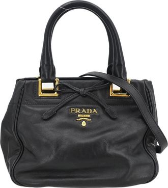 Prada Convertible Bow Tote Soft Calf Black Leather Handbag (Pre-Owned)