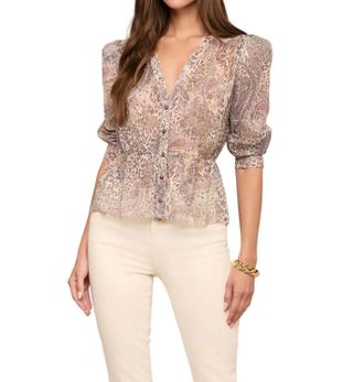 L'agence Suri Puff 3/4 Sleeve Top In Valencia Leopard