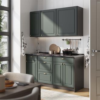 Vicco Cocina Para Solteros Fame-line, Verde Dorado Casa De Campo/antracita, 150 Cm, Et Antracita, Vicco