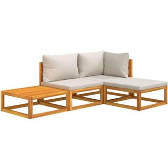 vidaXL Set Muebles De Jard&iacute;n 4 Pzas Madera Maciza Y Cojines Gris Claro Vidaxl
