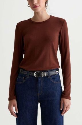 AG - Adriano Goldschmied Julia Rib Long Sleeve Top in Chestnut at Nordstrom, Size X-Small
