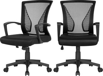 Yaheetech Yaheetech - Conjunto De 2 Piezas Silla De Oficina Con Ruedas Regulable En Altura Silla De Malla Para Despacho Silla De Estudio Silla Negra