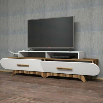 Dmora Dmora - Mueble De Televisi&oacute;n Phec, Aparador De Sal&oacute;n, Mueble Bajo Para Tv, Base De Pared Equipada, 205x37h50 Cm, Nogal Y Blanco, Con Embalaje Reforzad