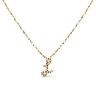 House of Brilliance 10K Gold Diamond Accent A-Z Initial Script Style Pendant Necklace in Yellow | L at Nordstrom