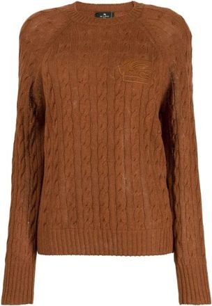 Etro Rondgebreide trui - Dames - Ronde hals truien - Bruin - M - Kasjmier - Truien & Vesten