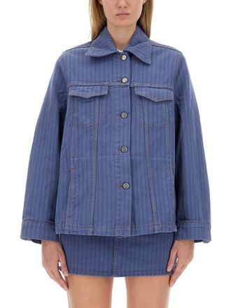 Ganni Denim Stripes Shirt Collar Jacket