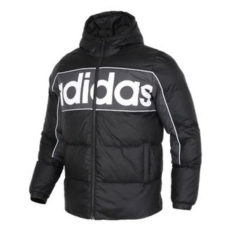 adidas neo M Brnd Dwn Puff Stay Warm Colorblock logo Printing Sports hooded down Jacket Black GJ8804