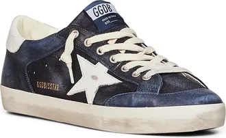 Golden Goose Mens Sneakers Super-Star Dark Blue Suede & Nappa Leather Calf Trainers