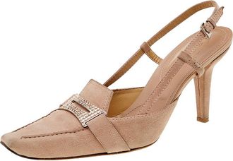 Tod's Tods Pale Pink Suede Crystal Embellished Penny Loafer Slingback Sandals