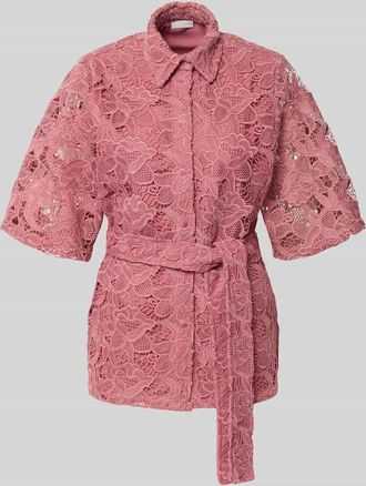 Jake*s Bluse aus Spitze mit Bindeg&uuml;rtel in Altrosa, Gr&ouml;&szlig;e 32