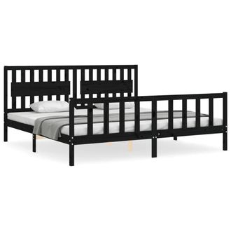 Berkfield Home Bed Frame with Headboard Black 200x200 cm Solid Wood