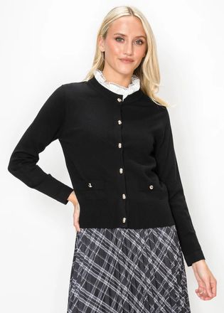 YAL New York Black Cardigan with Gold Buttons and Patch Pockets