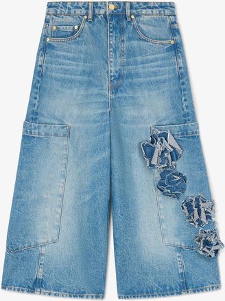 Ganni Blue Baggy Cropped Jeans in Flower Print Denim - Size 24W/33L Organic Cotton