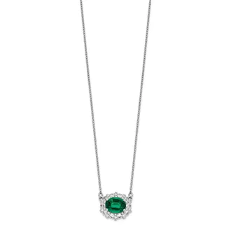 Diamond2Deal 14k White Gold 1 Ct Lab Grown Diamond and Created Emerald Pendant Necklace