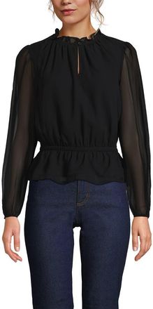 Lands End Chiffon Peplum Top in Black at Nordstrom, Size X-Large