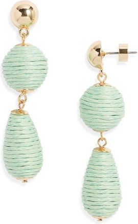 Nordstrom Triple Linear Drop Raffia Earrings in Seafoam- Gold at Nordstrom