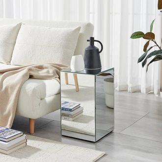 Furniturebox Noor Mirrored Glass Side Table & Bedside Table in Silver