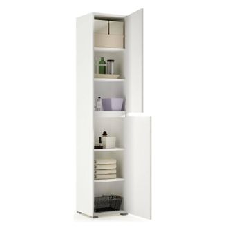 Dmora Armario Multiusos De Abedul Con 2 Puertas, Zapatero Con Estantes Regulables, Zapatero Con 2 Puertas, 100% Made In Italy, 45x37h195 Cm, Blanco, Con Emb