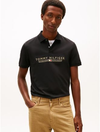 Tommy Hilfiger Mens Embroidered Logo Interlock Polo - Black - XXL