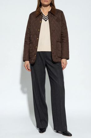 Sporty & Rich Quilted Jacket With Corduroy Collar, Womens, Brown