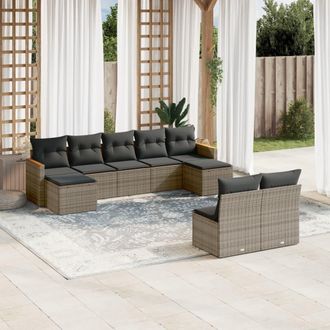 vidaXL Set De Muebles De Jard&iacute;n 9 Pzas Y Cojines Rat&aacute;n Sint&eacute;tico Gris Vidaxl