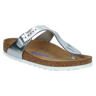 Birkenstock Gizeh BS Soft Footbed Natural Leather Unisex Toe Post Sandals - Silver - Size:UK 4.5