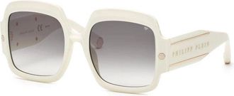 Philipp Plein Philipp Plein Sunglasses Square Full Rim, White Frame And Grey Gradient Lens Spp038M03Gf