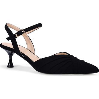 Ron White Quinelle Ankle Strap Pointed Toe Kitten Heel Pump in Onyx Suede at Nordstrom Rack, Size 7.5-8Us / 38Eu