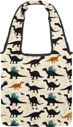 Generic Dinosaur Silhouettes Pattern Reversible Canvas Shoulder Tote - Double-Sided Print, 12oz Cotton, 27cm Drop, Fold-Flat Bag for Travel, Shopping, Street 