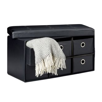 Relaxdays Banco Plegable, Taburete 6 Compartimentos De Almacenamiento, 38x76x38 Cm, Cuero Sint&eacute;tico, Plegable, Negro - Relaxdays