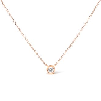 House of Brilliance 10K Gold Round Brilliant-Cut Diamond Modern Bezel-Set Solitaire 16-18 Pendant Necklace