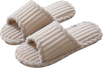 Generic Womens Corduroy Open Toe Slippers-Womens Soft Sole Slippers Open Toe, Solid Color Memory Foam Sliders Trendy Versatile House Shoes Lightweight Soft Sl