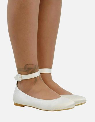 XY London Womens XY London Womens/Ladies Kimmie Ankle Strap Ballerina Flats - White - Size: 6
