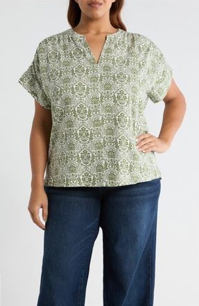 Sugarlips Estrada Floral Miah Top in Olive-White at Nordstrom, Size 3X