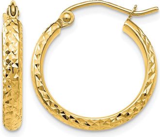 Diamond2Deal 14k Gold Diamond-cut 2.5x18mm Hollow Hoop Earrings