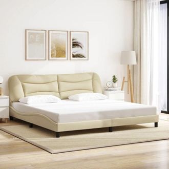 vidaXL Cama Sin Colch&oacute;n Tela Color Crema 200x200 Cm Vidaxl