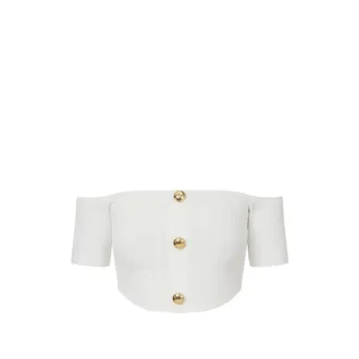 Elisabetta Franchi Blouses, female, White, Size: L Cropped Knit Top