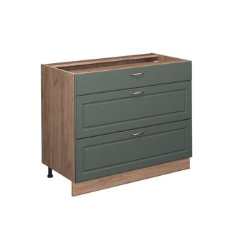 Vicco Mueble Bajo De Cocina Fame-line, Verde Dorado Casa De Campo/roble Dorado, 100 Cm Sin Encimera, Vicco